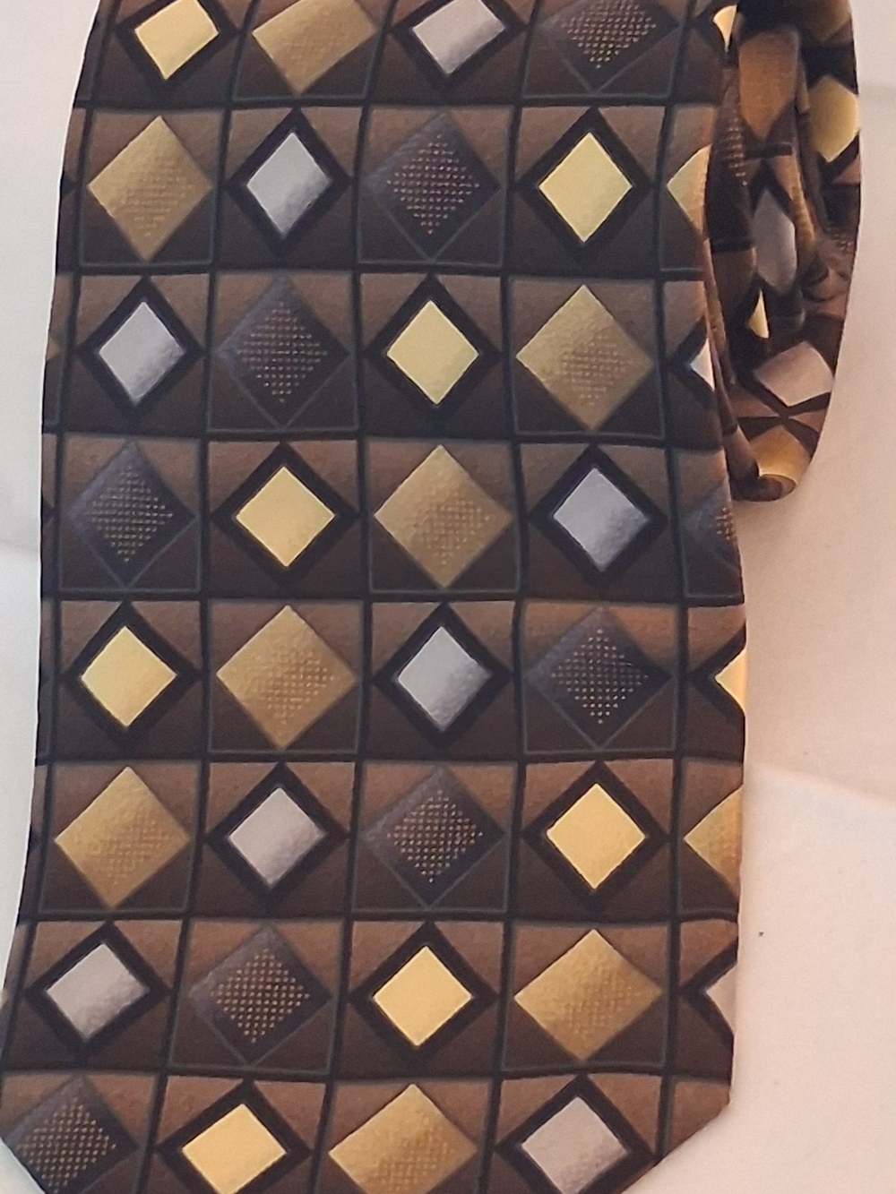 Bergamo New York Geometric Silk Scarf Brown & Gold Like New